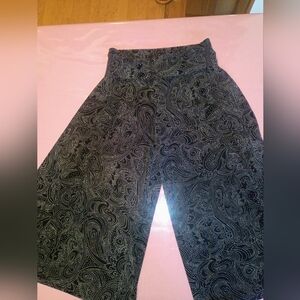 Elegant Black Paisley Wide Leg Women's Pants